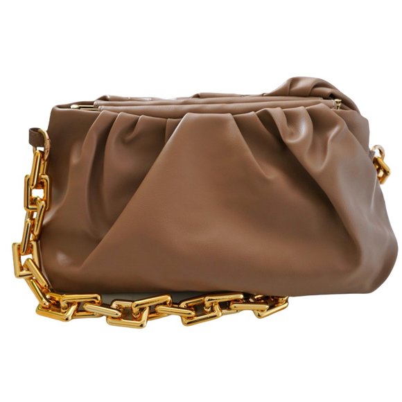 Cloud Clutch - Tan Ruched Pouch Bag - Picture 3 of 8